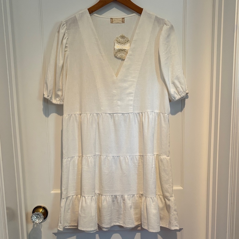 NWT Altar’d State 100% cotton deep V neck shirt sleeve tiered dress